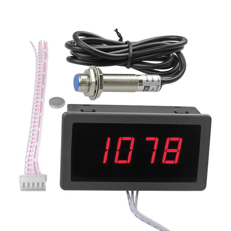Led Digitale Toerenteller Dc 8-24V Digitale Toerenteller Rpm Gauge Snelheid Meter Met Hall Proximity Sensor 10-9999 Rpm: red