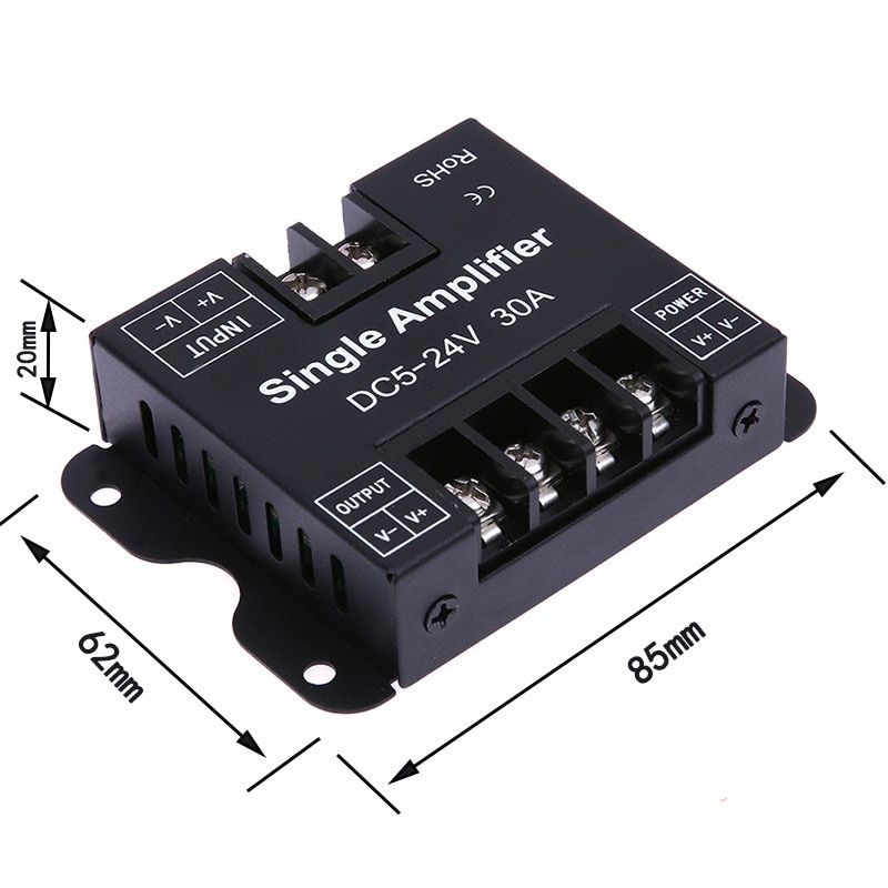 30A LED Strip Amplifier DC5-24V Single High Speed Amplifier for Single Colour LED Strip Power Repeater Console Controller.