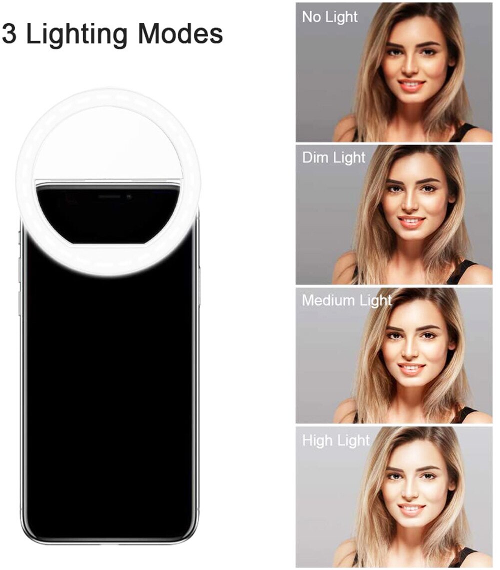 Portable Led Selfie Ring Light Universal Mobile Phone Clip Ring Lamp Flash Lens Beauty Phone Holder Fill Lamp Women Selfie Light
