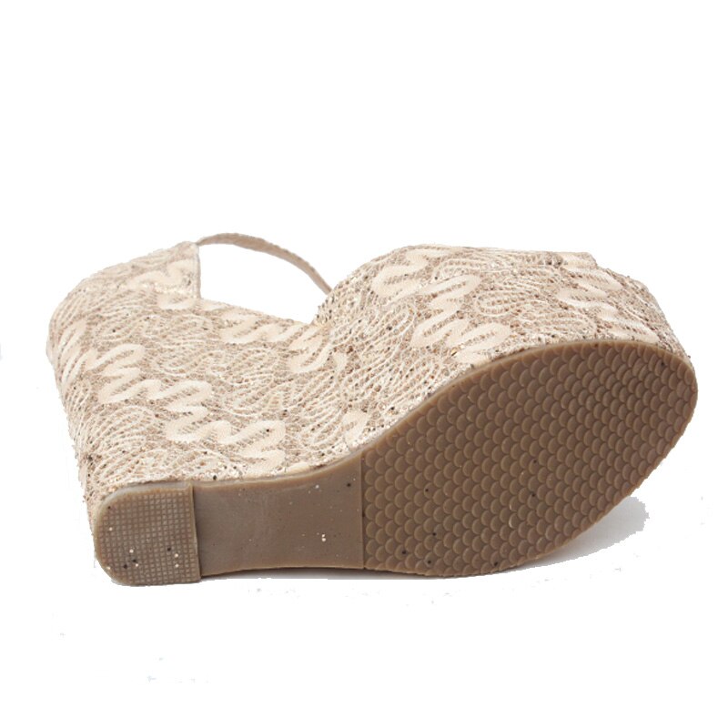 Zomerse kant bruiloft feest schoenen dames sandalen 15 cm hoge hakken sandalen dames open teen platform wedge pumps dames wsh 2597