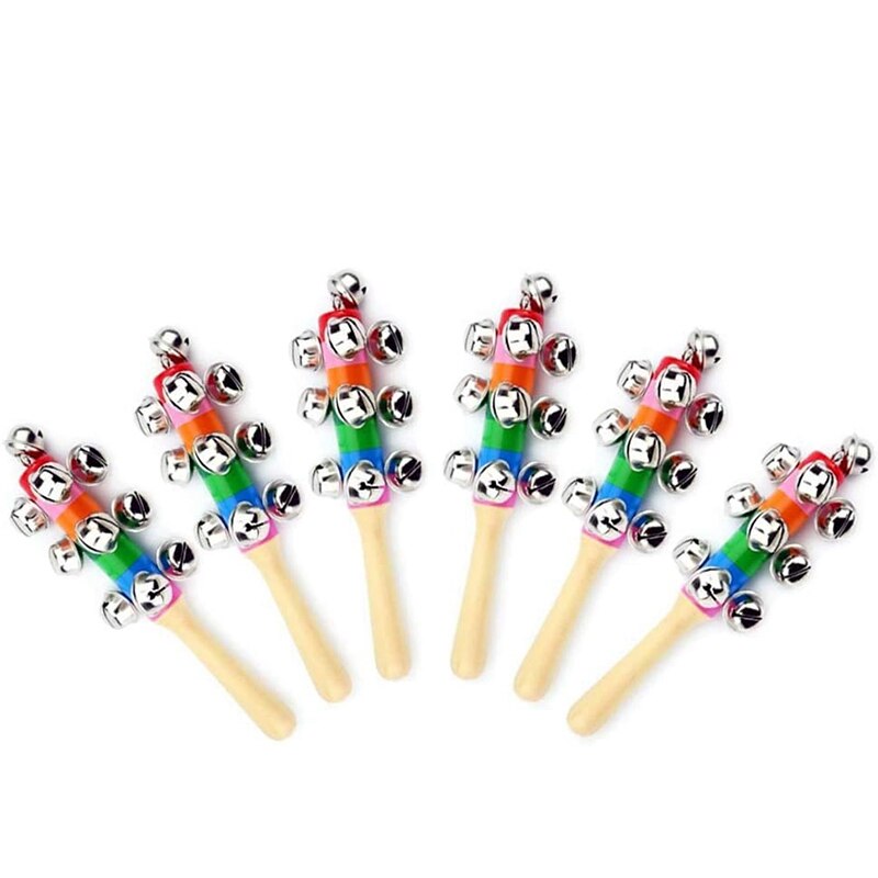 6pz di Legno tintinnio campana, Arcobaleno Maniglia di Legno Campana tintinnio Bastone Sonaglio Sonaglio Giocattolo di Musica Del bambino: Default Title