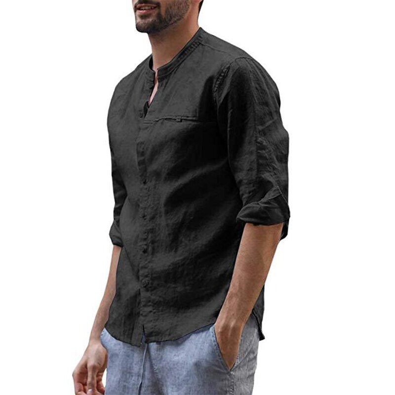 Aoliwen märke sommar plus size herr baggy solid bomull linne långärmad knappficka skjortor m -3xl oversized herrs