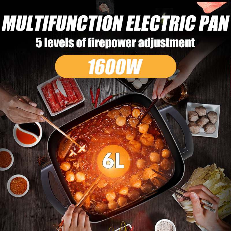 1600W Elektrische Heißen Topf Suppe Töpfe 6L Edelstahl Nicht Stick Rauchfreien Multifunktions Kochen Wok Home Küche Kochgeschirr