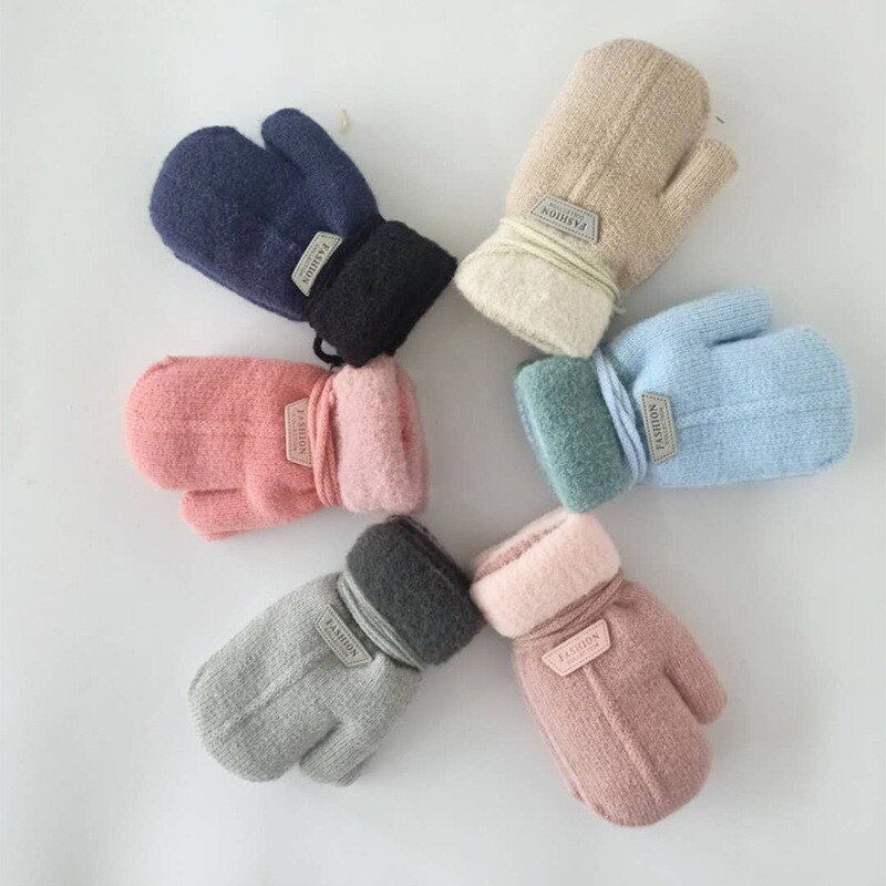 Kinderen Cartoon Opknoping Hals Fluwelen Gewatteerde Meisjes Outdoor Koude Warme Winter Gebreide Handschoenen Kinderen Voor 2-5Y