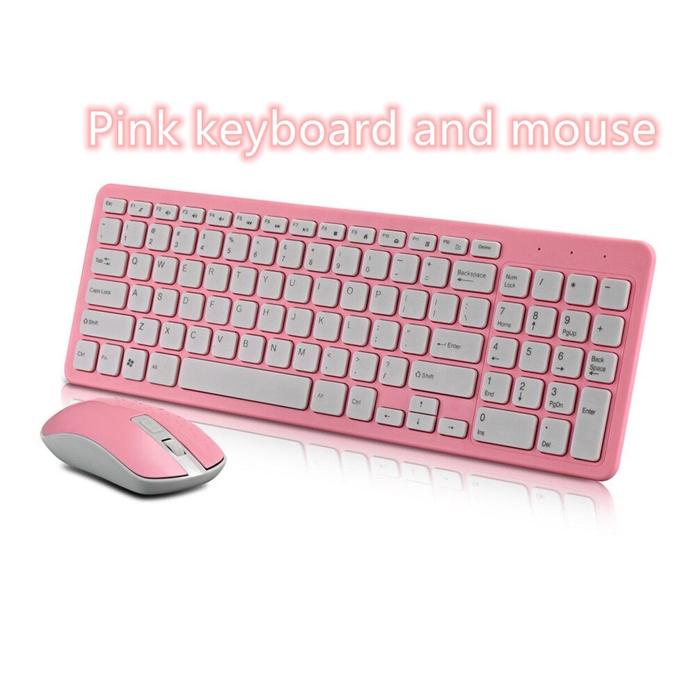 1000 DPI USB optical high-speed 2.4G receiver ultra-thin wireless office gaming keyboard and mouse set, suitable for PC laptops: Pink suit