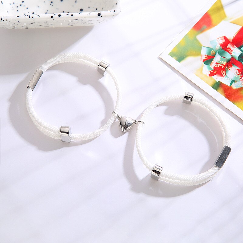 1 paar Magnetic Herz Paar Armbänder Seil Kette Edelstahl Charme Armbänder Für Frauen Männer Liebhaber Gepaart Schmuck: White