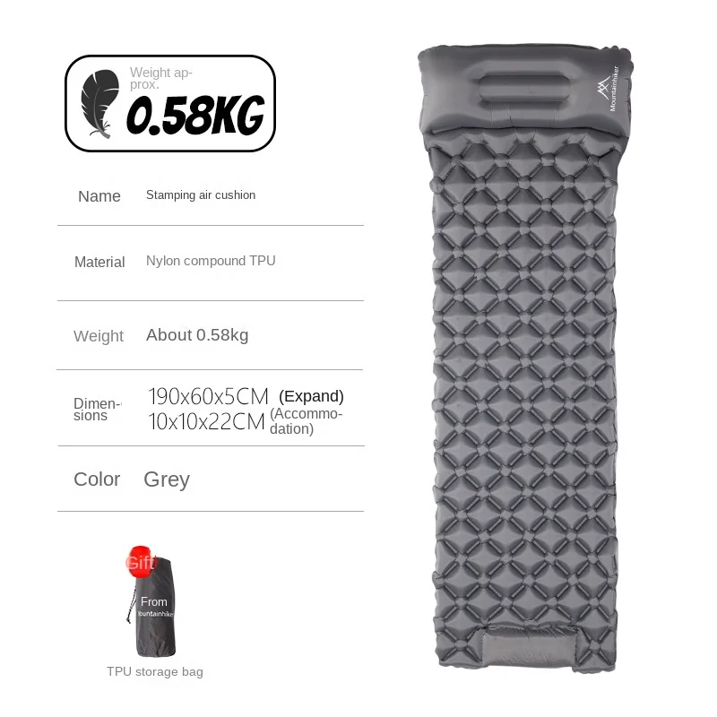 MOUNTAINHIKER Outdoor Stamped Air Cushion Sleeping Pad Camping Inflatable Mattress with Pillow Travel Mat Folding Bed for Hiking: Red