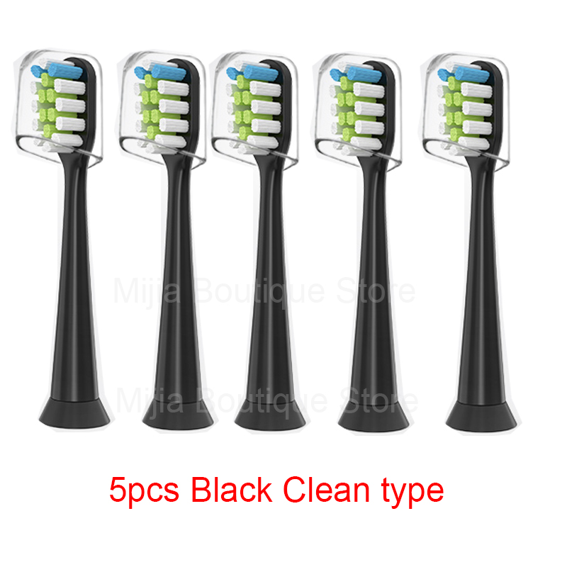 Dla Xiaomi Mijia T300 / 500 / SOOCAS elektryczna główka szczoteczki do zębów uniwersalne końcówki do szczoteczki do wybielania 3D: 5pcs Black Clean typ