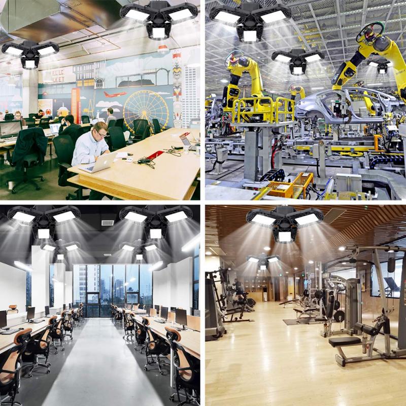 E26/E27 80W Deformable LED Light High Intensity Mining Lamp ceiling+lights led auto 144LED Garage Light bulbs with Motion sense