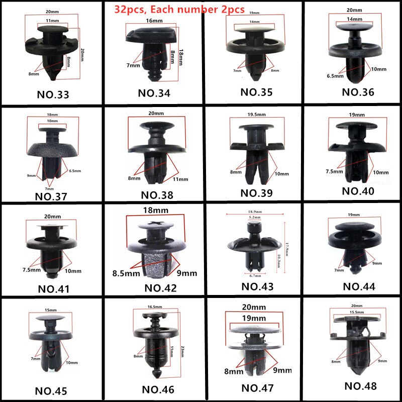 20 soorten auto middenconsole instrumentenpaneel navigatie geluidspaneel cd dvd plastic bevestigingsclip voor acura tsx subaru forester: 32 stuks set 3