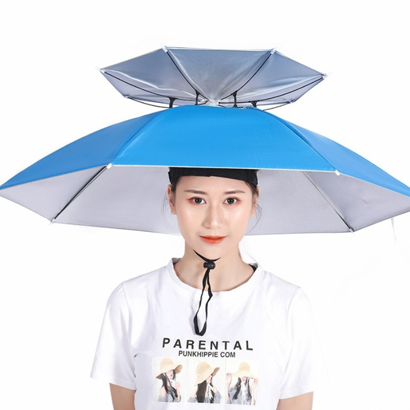 Dubbellaagse opvouwbare parapluhoed voor buiten, zonnescherm, UV-bescherming, zonnebrandcrème, waterdichte vishoed, geschikt voor buiten kamperen: Goud