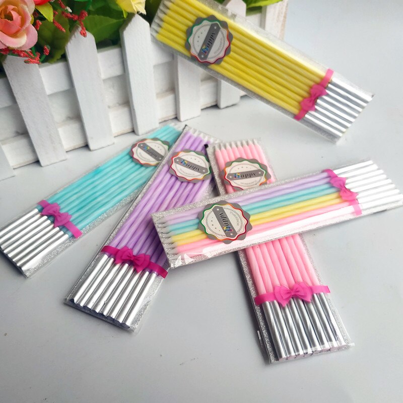 Birthday candles, colorful elongated thread happy birthday cake decoration, smokeless candles, dessert table layout