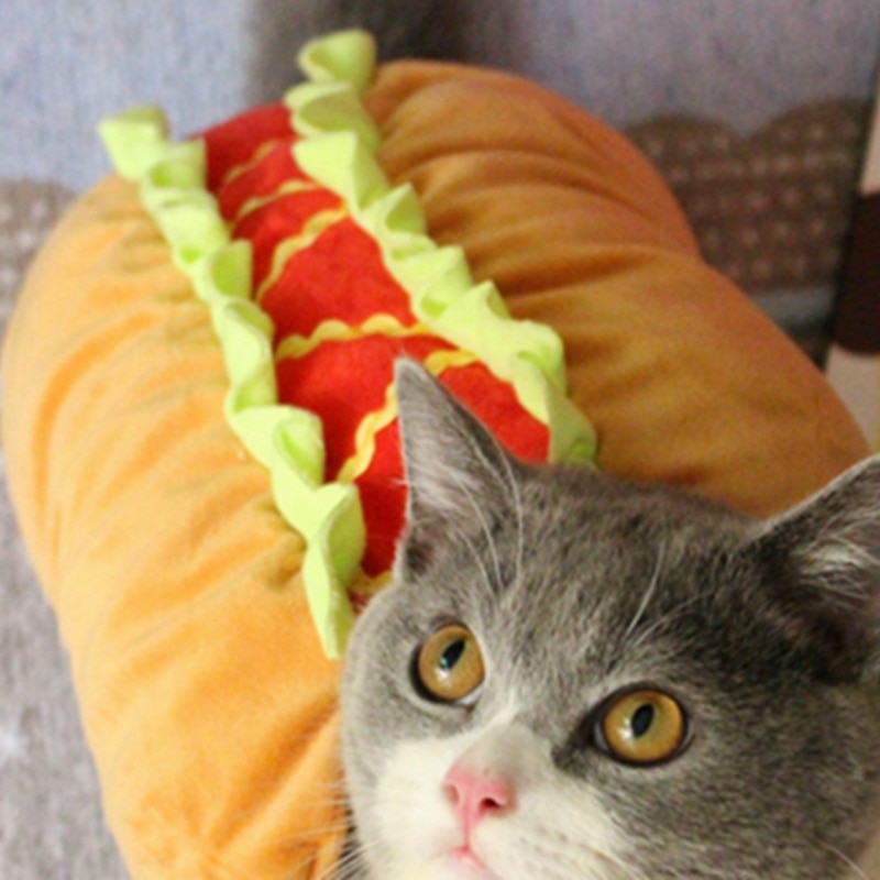 [MPK Pet Kostuums] Hotdog Sandwich Kat Kostuum, De Kat Burger, Grappig Kostuum voor Kittens, katten en Kleine Honden