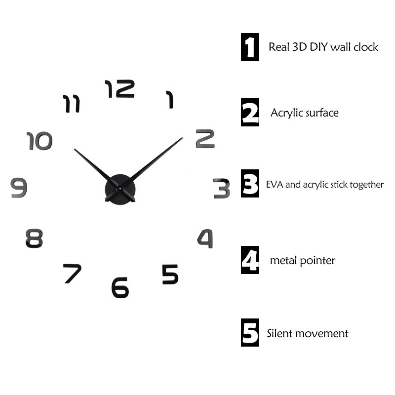 Pegatina De Pared 3D De Reloj para el hogar Saati, Reloj De Pared decorativo, espejo acrílico para sala De estar, Adhesivo De Reloj De Pared