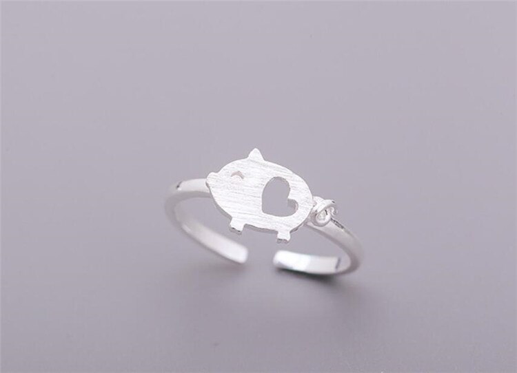 WYEAIIR Hand-drawing Cute Pig Hollowing Out Sweet Literary Simplicity 925 Sterling Silver Female Resizable Bracelets: Ring