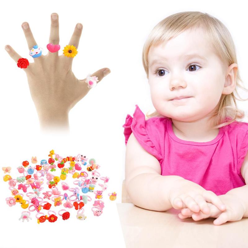 50pcs Plastic Kids Cartoon Colorful Children Ring Girl Birthday Party