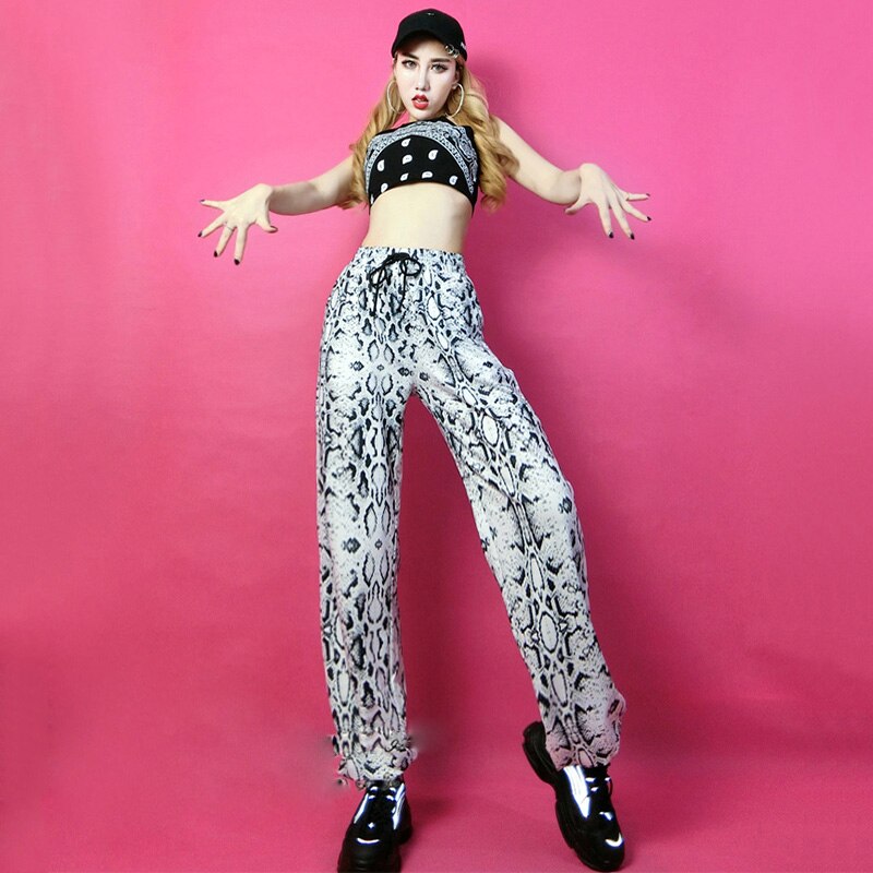 Jazz Dance Costume Female Hip Hop Clothing Street Dancing Outfit Snake Pattern Casual Pants Suit Stage Wear DNV13265