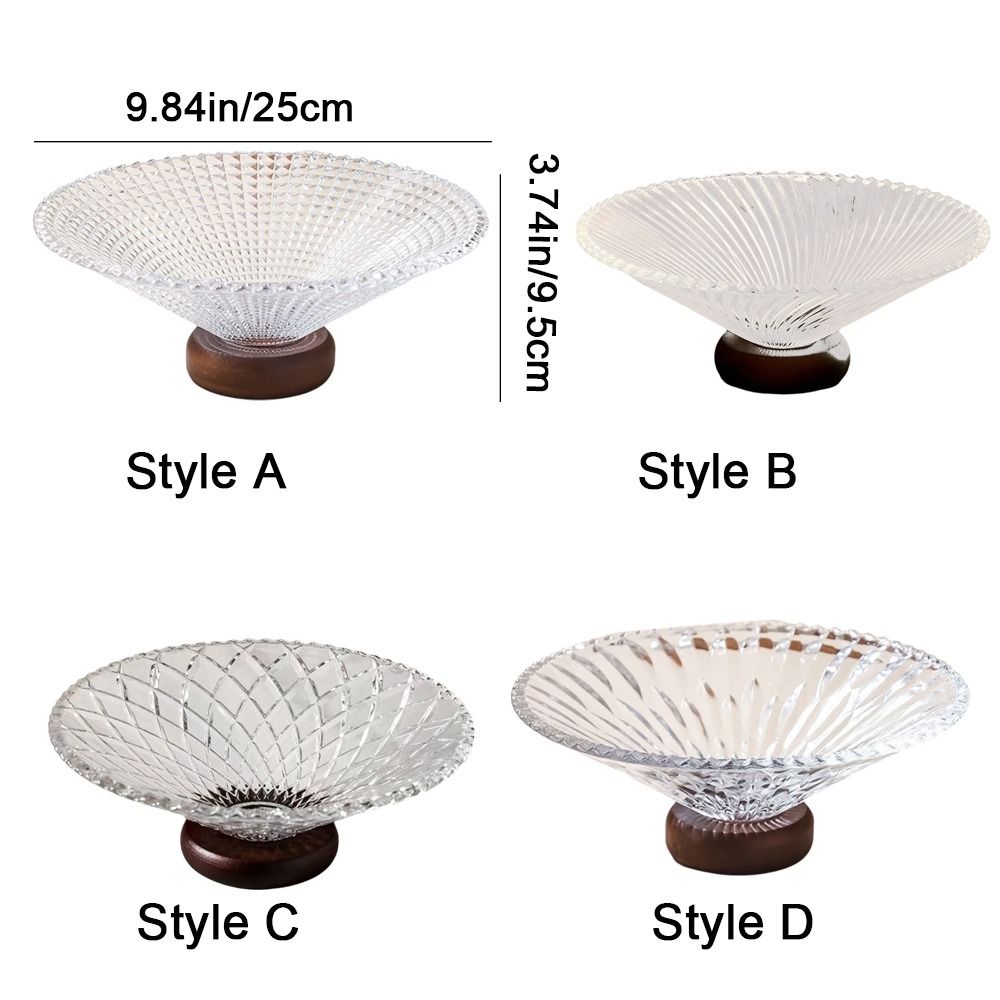 Bandeja de bayas de vidrio francés transparente de lujo ligera, plato de fruta decorativo de gran capacidad, Base de madera, bandeja para servir frutas, mesa de té