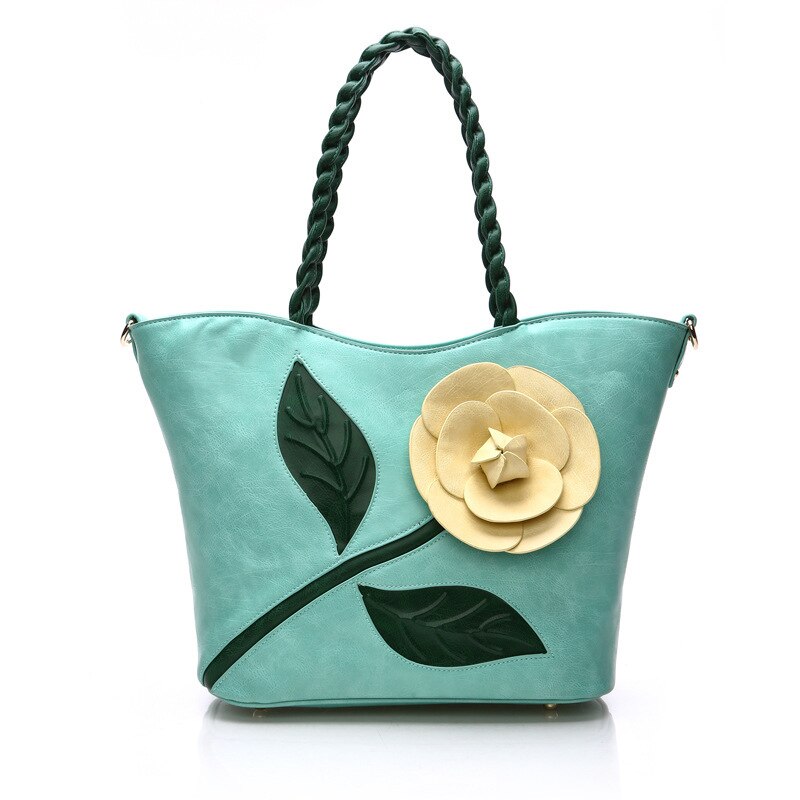 Classic Rose Driedimensionale Bloem Tas Weave Draagbare Vrouw Pakket Enkele Schouder Pakket Messenger: Water blue
