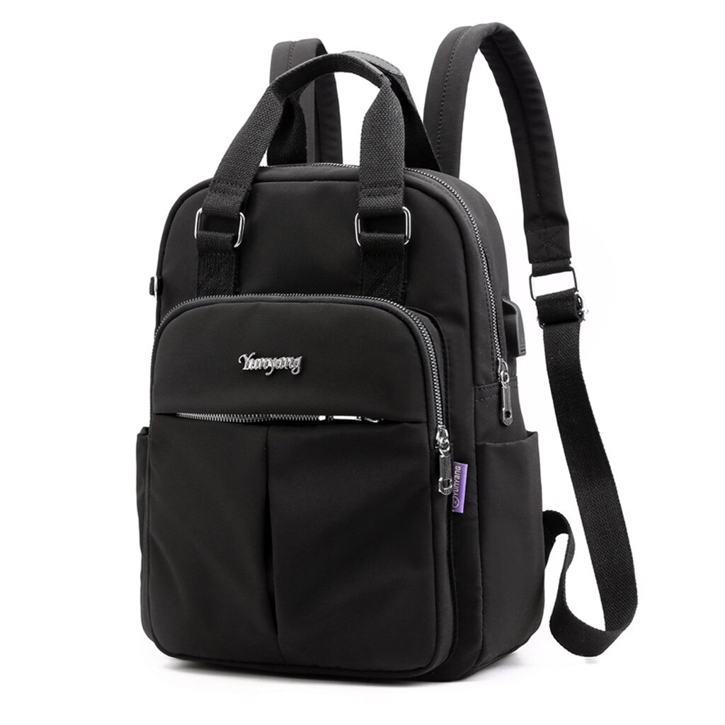 Vrouwen Laptop Rugzak Tas Usb Jack Reizen Outdoor Wandelen Winkelen Rugzak Effen Kleur Lichtgewicht Vrouwen Rugzak # G30: Black