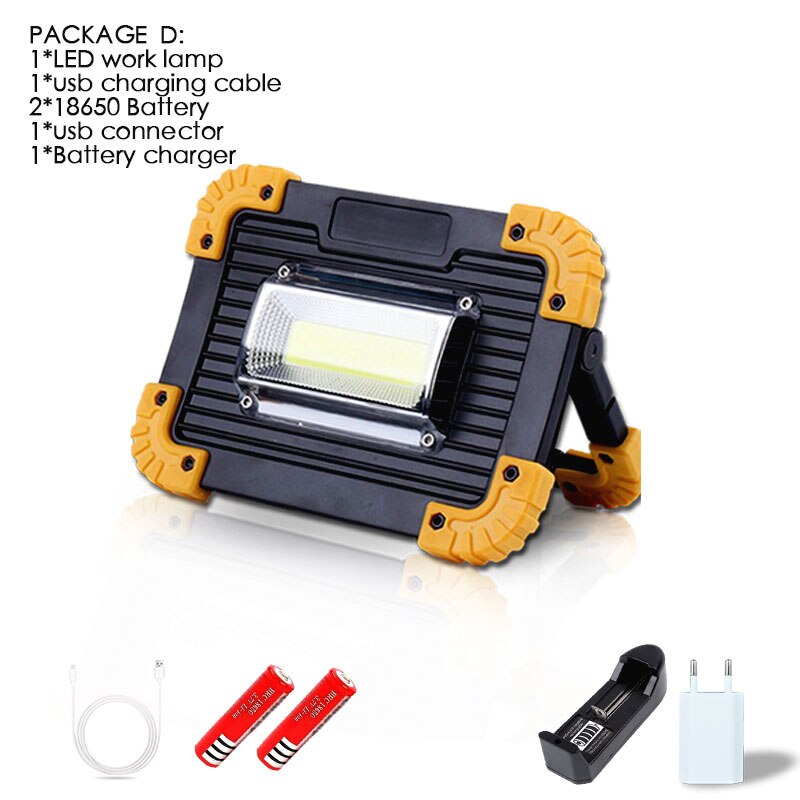 30000lm 100W USB Rechargeable Led Work Light Led Portable Spotlight for Outdoor Camping Lamp Led Flashlight USE2* 18650 battery: D
