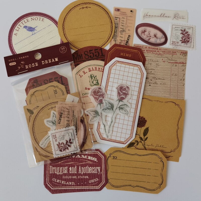 Jahrgang Karten Rose Memo Pad retro Schreibwaren Versorgung Anlage Aufkleber Papier Müll Tagebuch Etikett Material Scrapbooking Tagebuch Zeitschriften