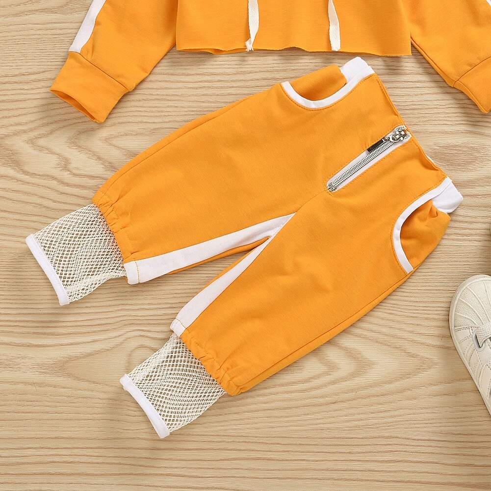 0-24m småbørn spædbarn baby piger hætte afgrøde toppe bukser træningsdragt sport efterår outfit sæt sportstøj
