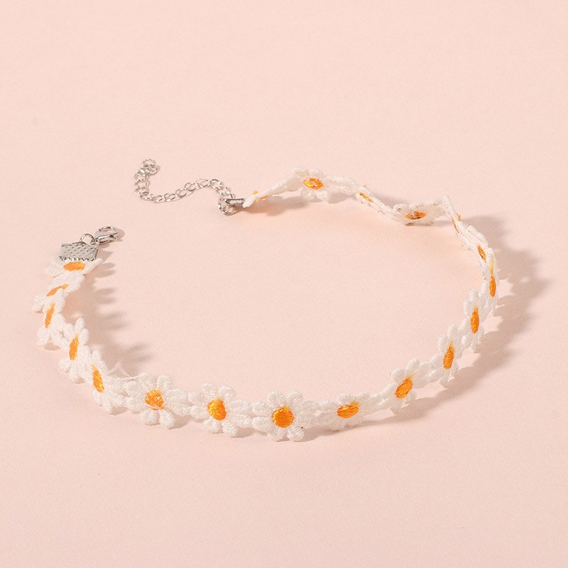 Koreaanse Daisy Choker Ketting Zoete Kant Bloem Kraag Eenvoudige Mode Kettingen Voor Vrouwen Meisjes Zomer Temperament Sieraden: White