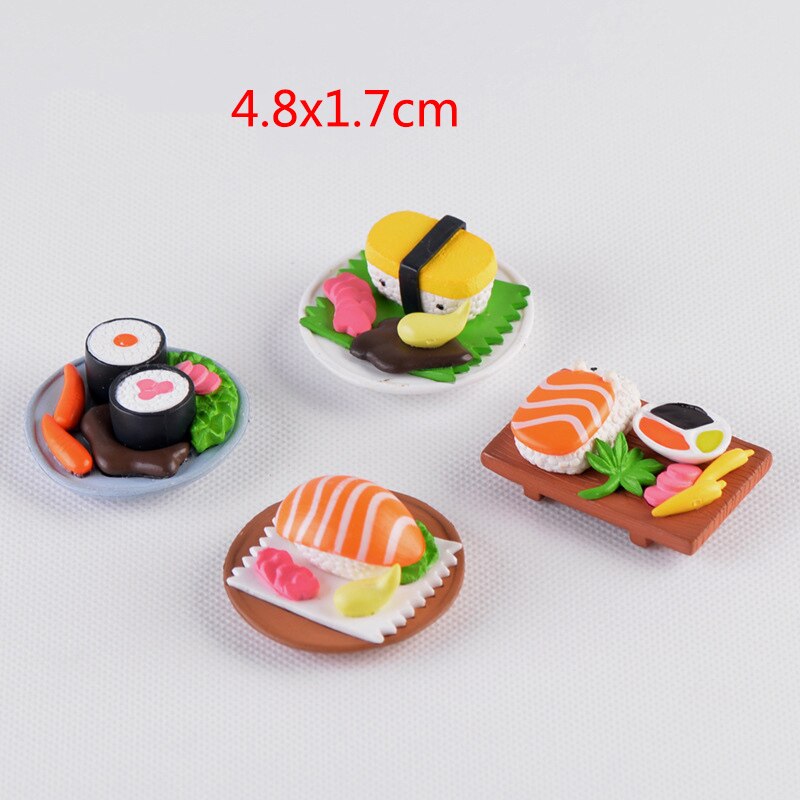1 sæt børn sushi mad foregiver legetøj harpiks hambeger miniaturer fe havedekoration mos terrarium mikro landskab: 4 stk. 4.8 x 1.7cm