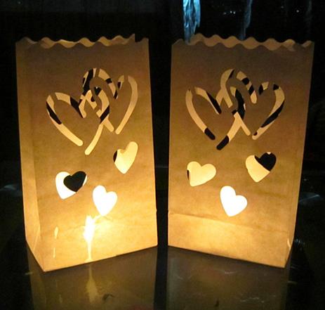 10 stk / parti udendørs lys lanterne stjerner te lys holder papir lanterne lys taske til festlige festartikler bryllup dekoration: Dobbelt hjerte