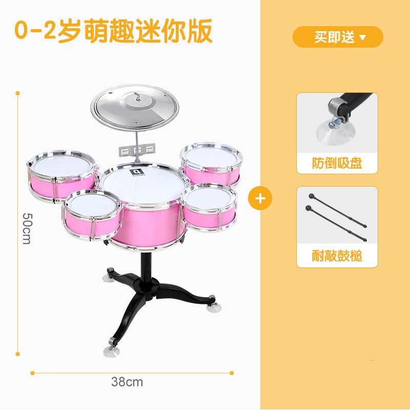 Drumstel kinderen beginners meisjes en jongens baby klop percussie-instrument jazz drum 1-3-6- jaar oud kinderspeelgoed: Roze 5 drum 1 hi hoed weerstand klop drumstel 0 2 jaar oude babyversie  
