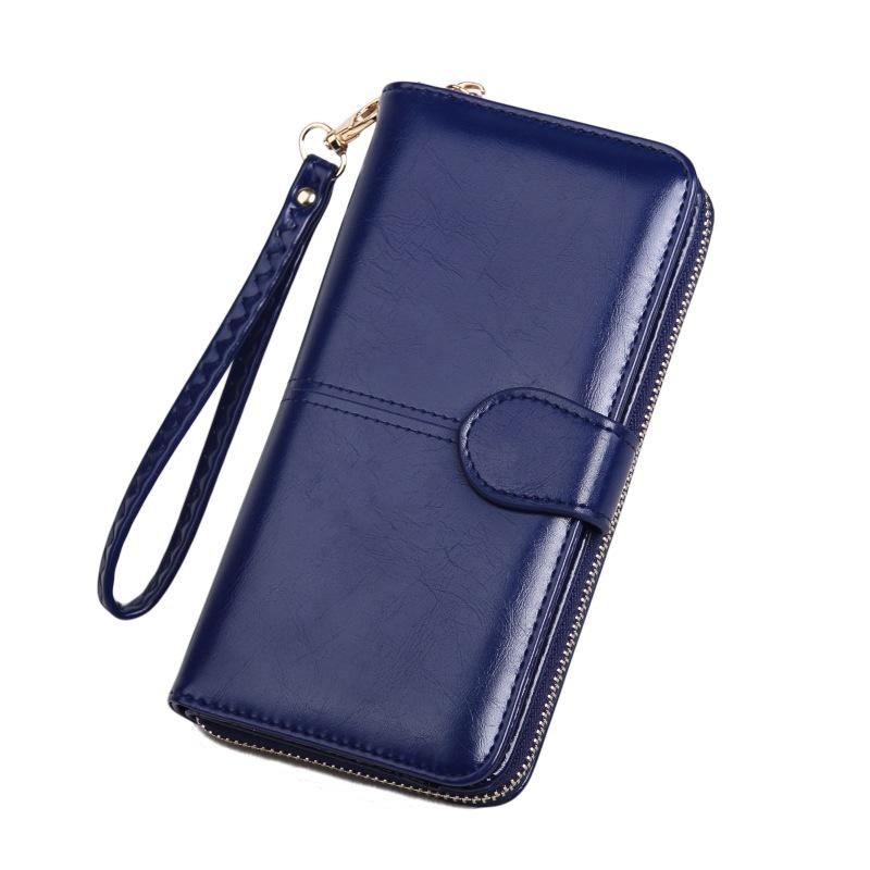 Frauen brieftasche Top Wachs öl haut material lange geldbörse zipper clutch bag armband haspe telefon brieftasche frauen brieftaschen und geldbörsen: Blue
