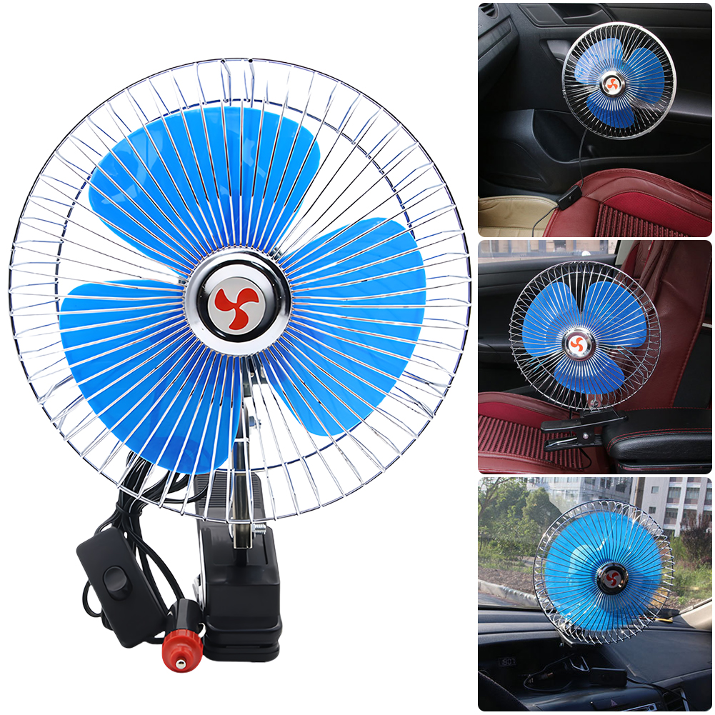 Ventilador oscilante para coche eléctrico de 8 pulgadas, ventilador de refrigeración de aire con rotación, 12V/24V, 15W, ventilador de refrigeración de verano, Enfriador de aire para vehículo y camión de viento fuerte