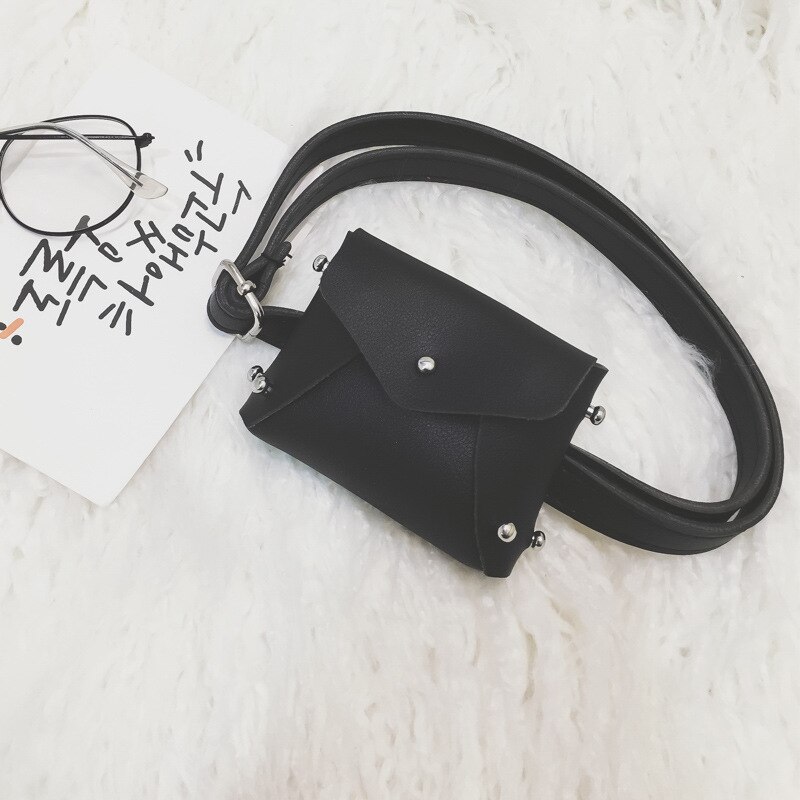 Børn wasit pack nitte lille firkantet taske kid crossbody skuldertaske pu læder cross body taljepakker: Sort