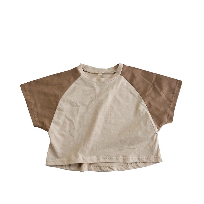 T-shirt à manches courtes pour enfants été coréen garçons et filles Raglan couleur col rond chemise