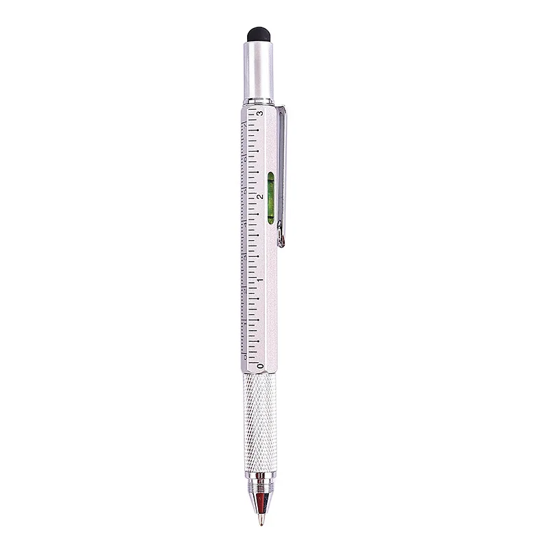 7 in1 Multifunction Ballpoint Pen With Modern Handheld Tool Measure Technical Ruler Screwdriver Touch Screen Stylus Spirit Level: WHITE