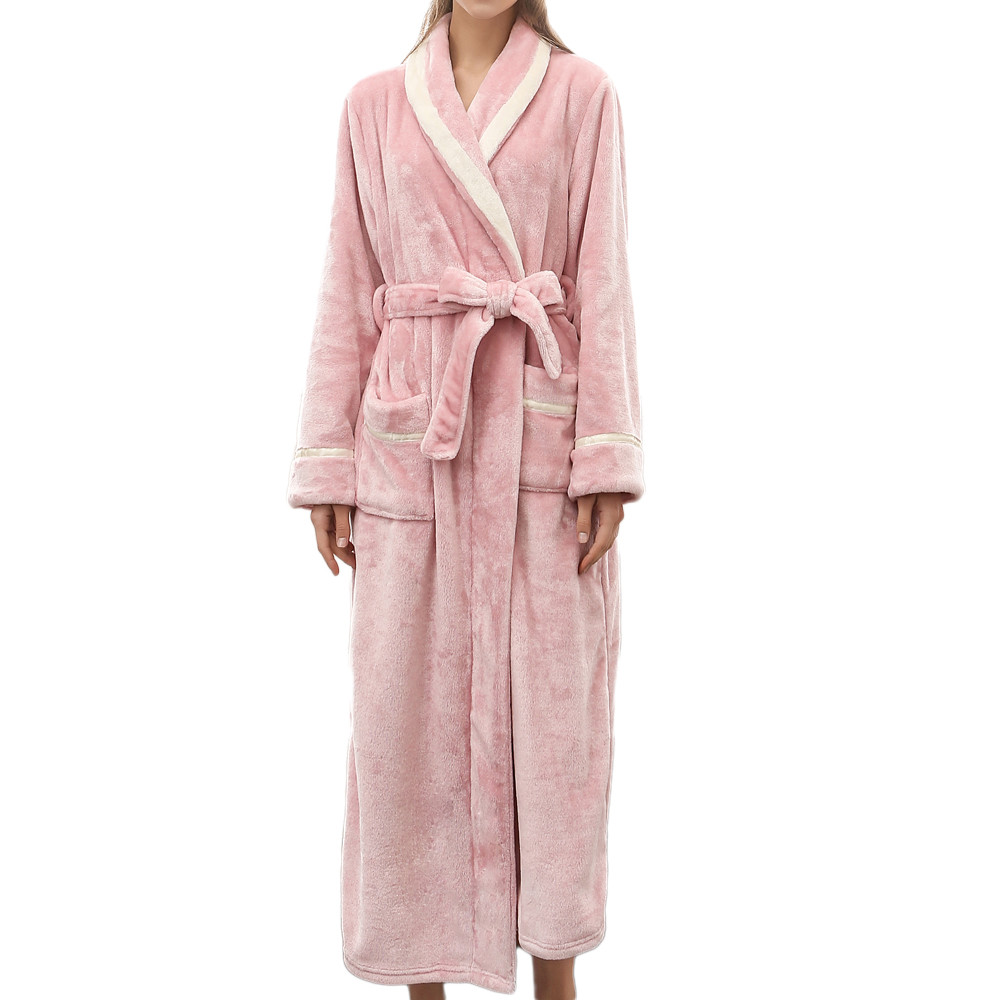 Invierno Albornoz para parejas de las mujeres ropa de dormir de bata baño hombre Albornoz bata kimono para hombre empalme ropa de casa de d91106: Rosa / XL