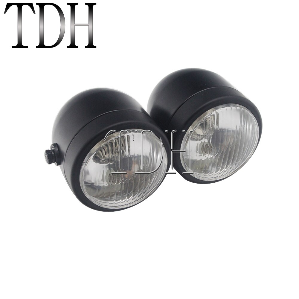 Motorcycle Retro Headlight Mesh Grill Twin Dual Cafe Racer Front Head Light Lamp Bracket Mask Kits For Harley Dirt Bikes