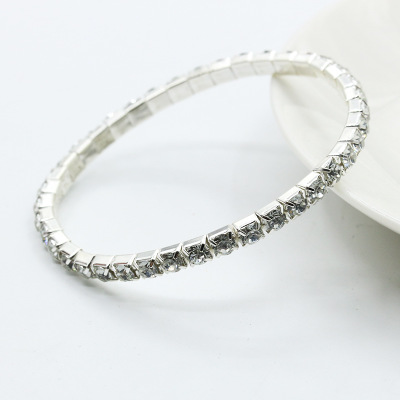 Bracelet de mariée élastique de couleur argent, bijoux en cristal strass extensible complet, Bracelet brillant pour femmes: qwsl10A01