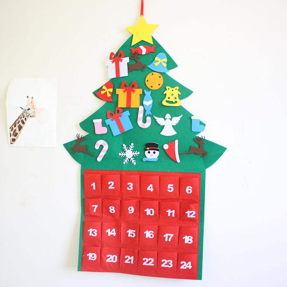 Árbol de Navidad de fieltro, calendario de adviento para cumpleaños, calendario de adviento de tela con bolsillos, decoración de Año