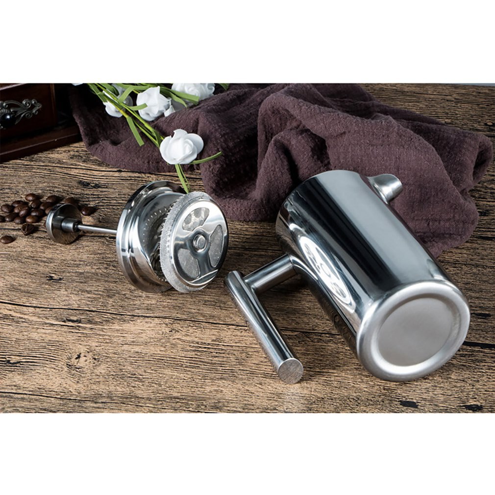 French Press Coffee Maker Double Walled Cafetiere Insulated Coffee Tea Brewer Pot With Filter Baskets Stainless Steel