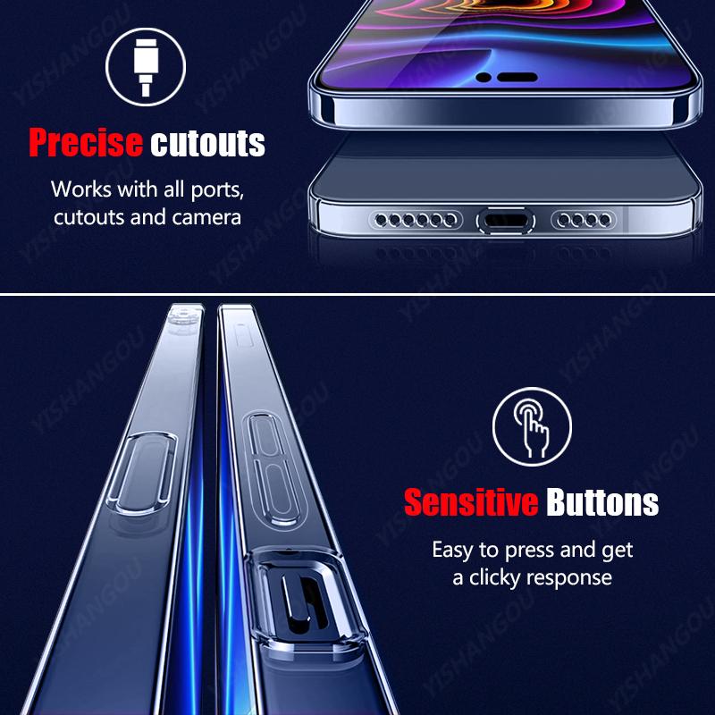 Funda dura ultrafina de alta transparencia para iPhone 17, 15, 14, 13, 12, 16 Pro Max 16e 11, cubierta de teléfono con parachoques transparente a prueba de golpes