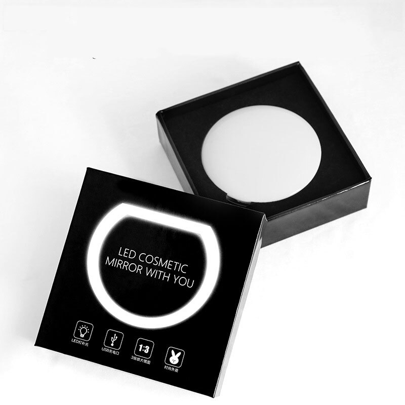 Espejo de bolsillo portátil con luz Led para mujer y niña, espejo compacto plegable redondo, aumento de 1X 3X, espejos Led de bolsillo