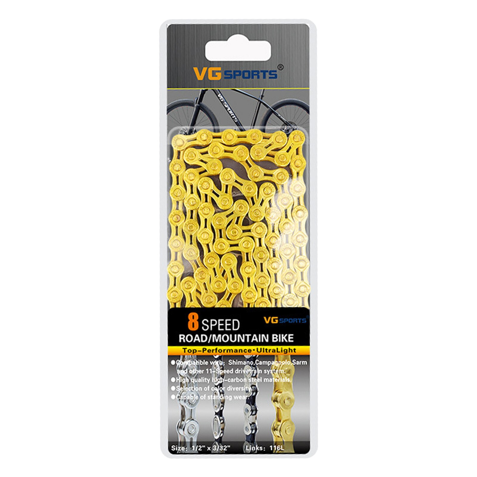 8/9/10/11S 116L Bicycle Chains Half-Hollow Mountain Road Bike Chain Steel High Strength Ultralight Bike Chain Component Parts: 8 Speed Golden