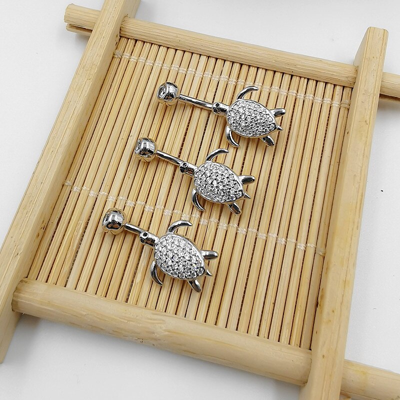 1Pcs 925 Sterling Zilver Schildpad Navel Piercing Kubieke Zirkoon Navel Navel Ring Bar Body Jewelry