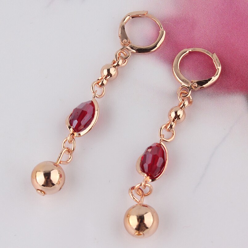 Women's Gold-color Red Austrian Crystal Necklace Bracelet Earrings Bridal Jewelry Sets