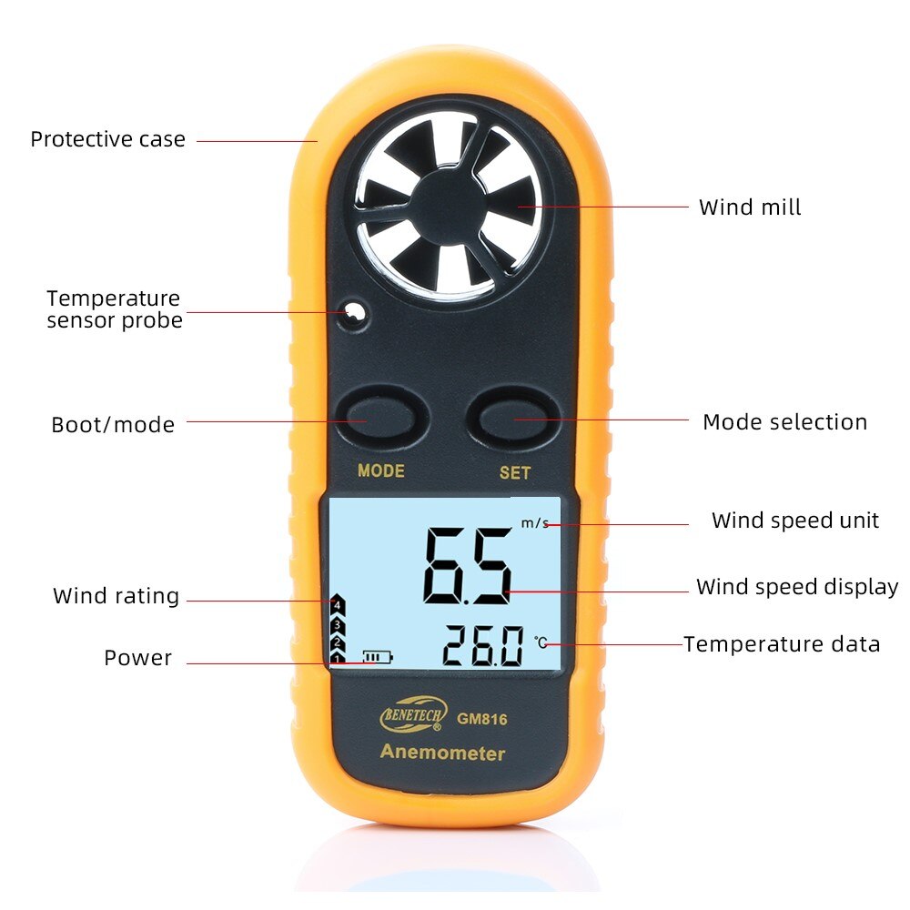 Digital Anemometer Mini Air Velocity Airflow Temperature LCD Backlight Wind Speed Meter Windmeter 30m/s Hand-held 30% off