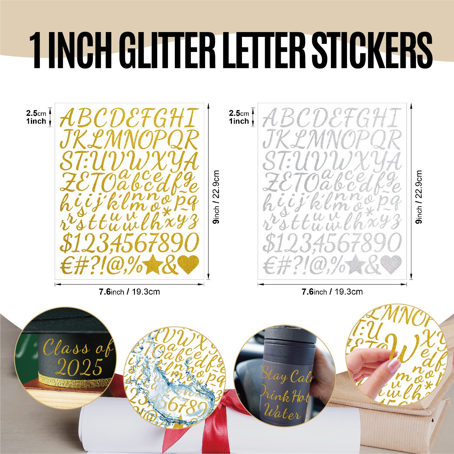 2 sheets Gold Self-Adhesive Vinyl Letters Numbers Alphabet Stickers Mailbox Numbers Sticker for Mailbox, Signs, Home, Window