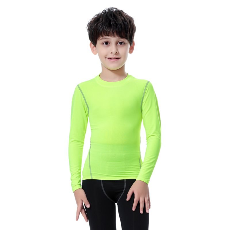 Camiseta deportiva térmica de secado rápido para niños y niñas, capa Base de compresión