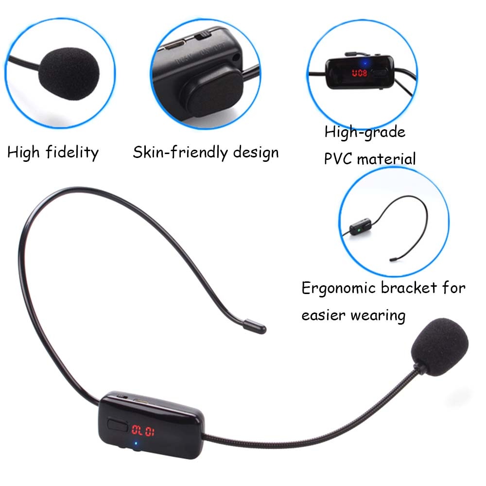JINSERTA Wireless FM Microphone Headset MIC Voice Amplifier FM Transmitter 87.5-108MHz with Rechargeable battery for Teaching